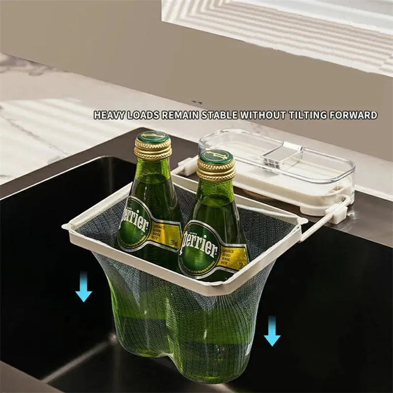 Dark green gold kitchen sink filter rack with suction cups and fine mesh for food waste collection