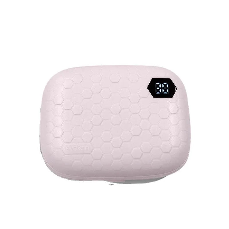 Automatic ultrasonic cleaning machine for glasses in pearl white, blue, or pink.