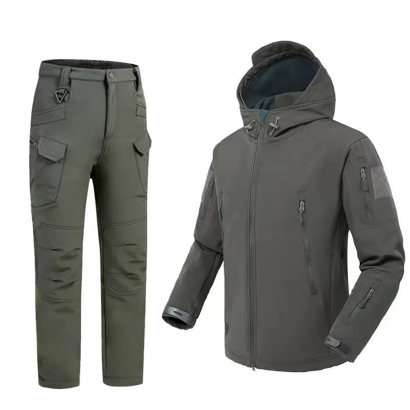Soft shell shark skin camouflage jacket with fleece lining, non-hooded cardigan style, available in four colours