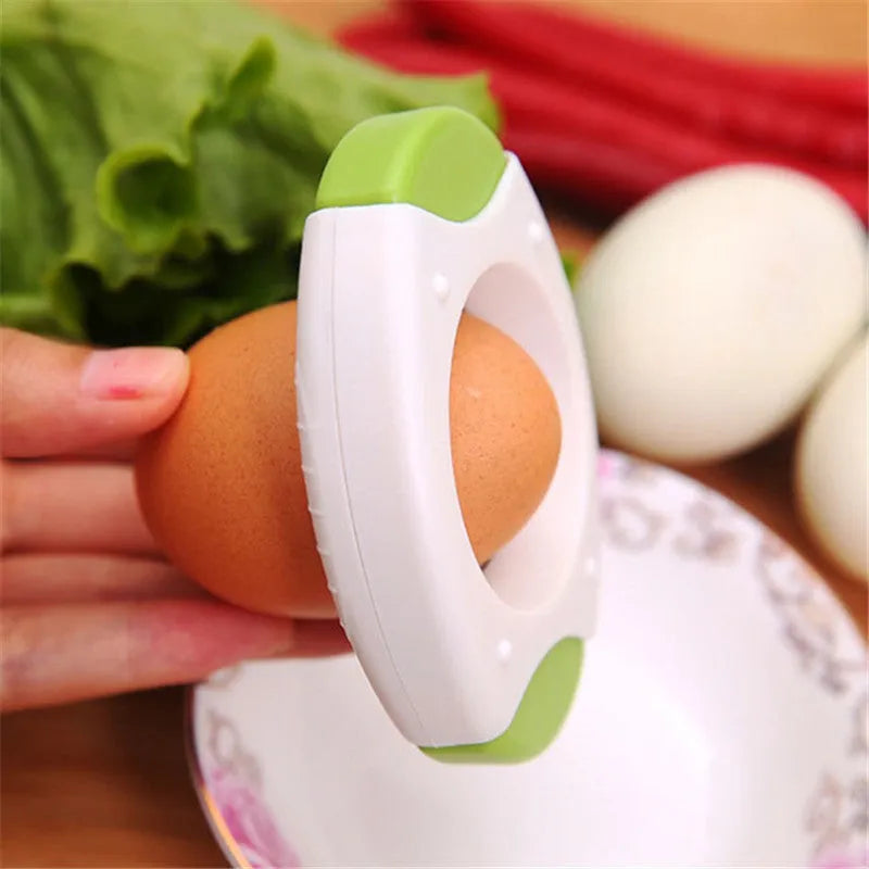 Kitchen egg opener for sushi strainer in green, yellow, and blue colours with stainless steel blade