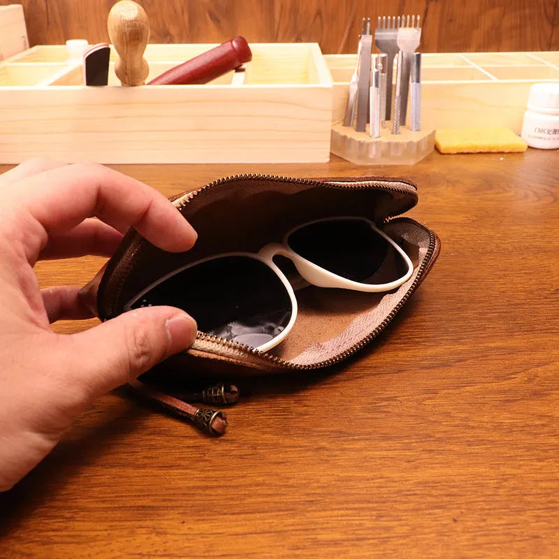 First layer cowhide leather glasses buggy bag in black, burgundy, brown, and light brown