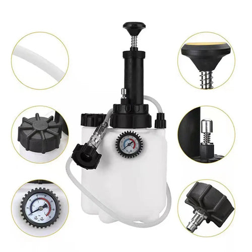 White 3-litre automotive brake oil tank replacement tool with copper, iron, and plastic construction.