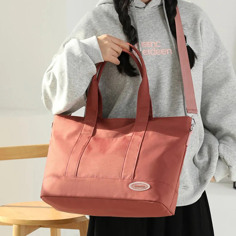 Large capacity nylon tote bag for women in casual Korean style solid colour shoulder bag 38x28x14cm