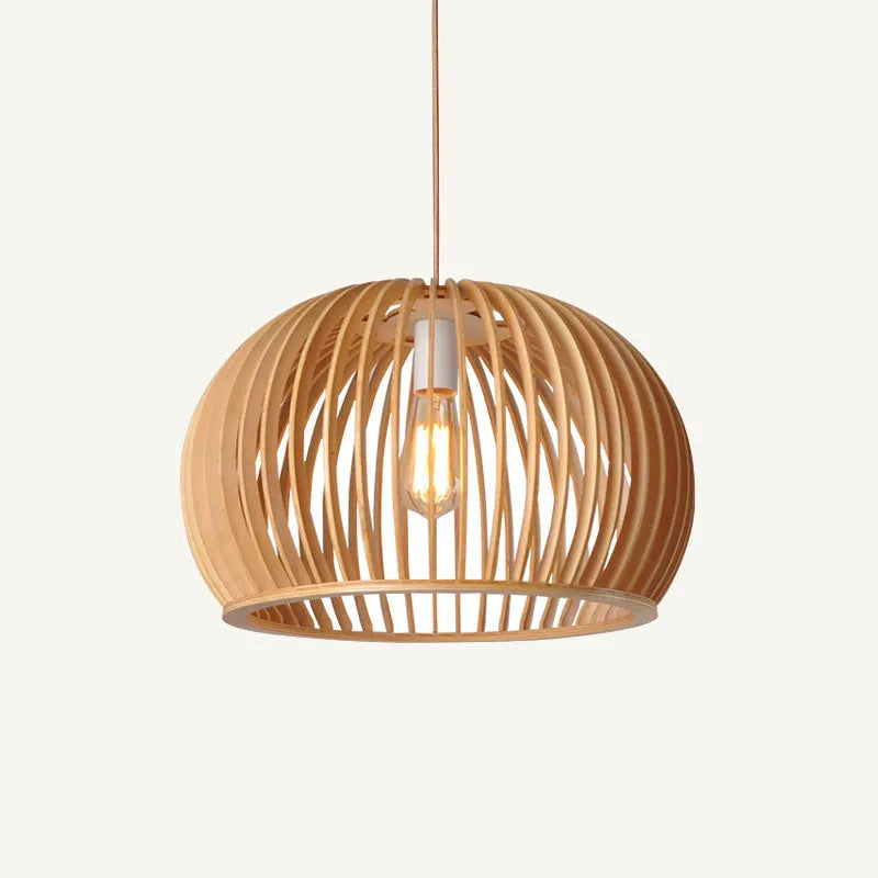 Nordic wooden half-round pumpkin chandelier 33cm diameter with adjustable suspension line