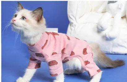 Puppet-style four-legged cat clothes for British Shorthair hairless cats, available in stripes and solid colours, sizes S-2XL