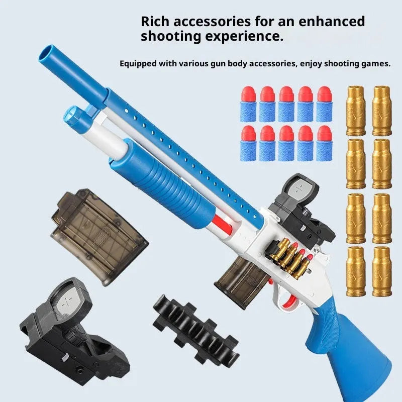 48cm sliding loaded throw shell soft elastic toy model in Laifu Gold or Brown plastic, with sight, magazines, soft bullets and cartridge cases