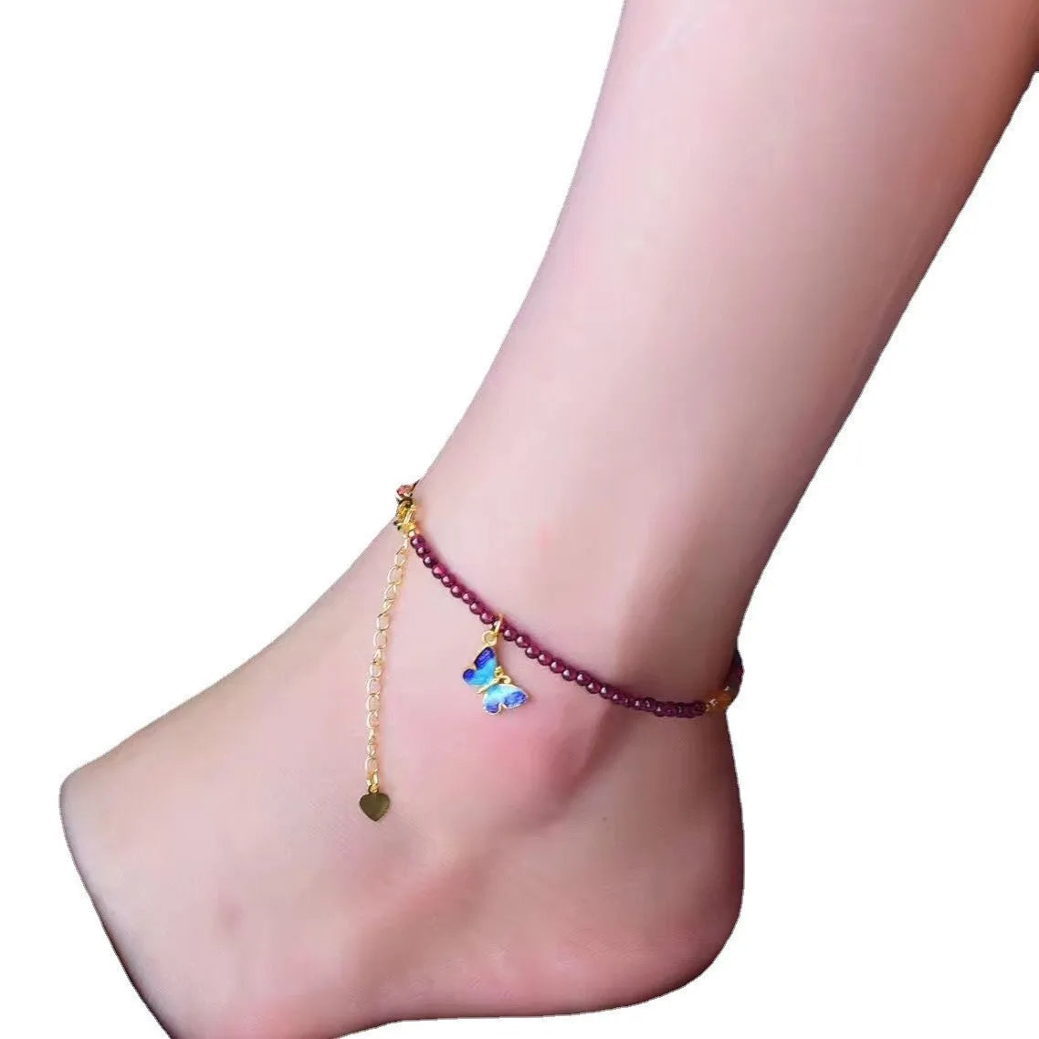 Purple garnet geometric ethnic style women's anklet with adjustable length