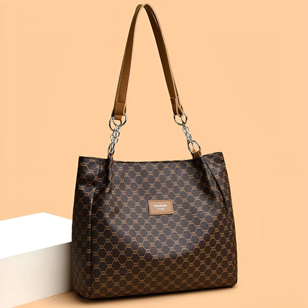 Women's brown PU leather retro fashion handbag with polyester lining