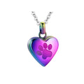 Openable heart-shaped titanium steel casket necklace with a love paw print design in silver finish.