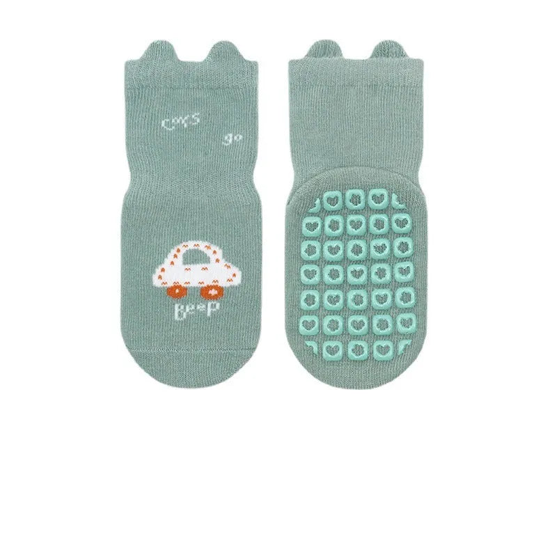 Cotton short tube socks in beige smiley face design for children - free size trampoline socks