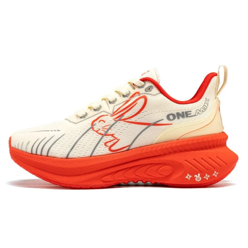 Low-top running sneakers with embroidered detail on a breathable mesh upper and rubber sole.