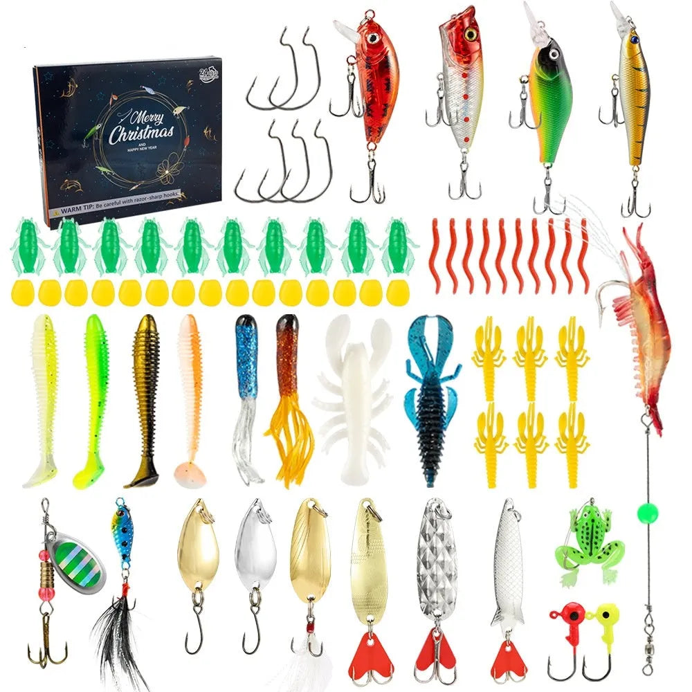 Mino Bog 24-piece blind box set of metal fishing lures in Christmas gift packaging, style 01.