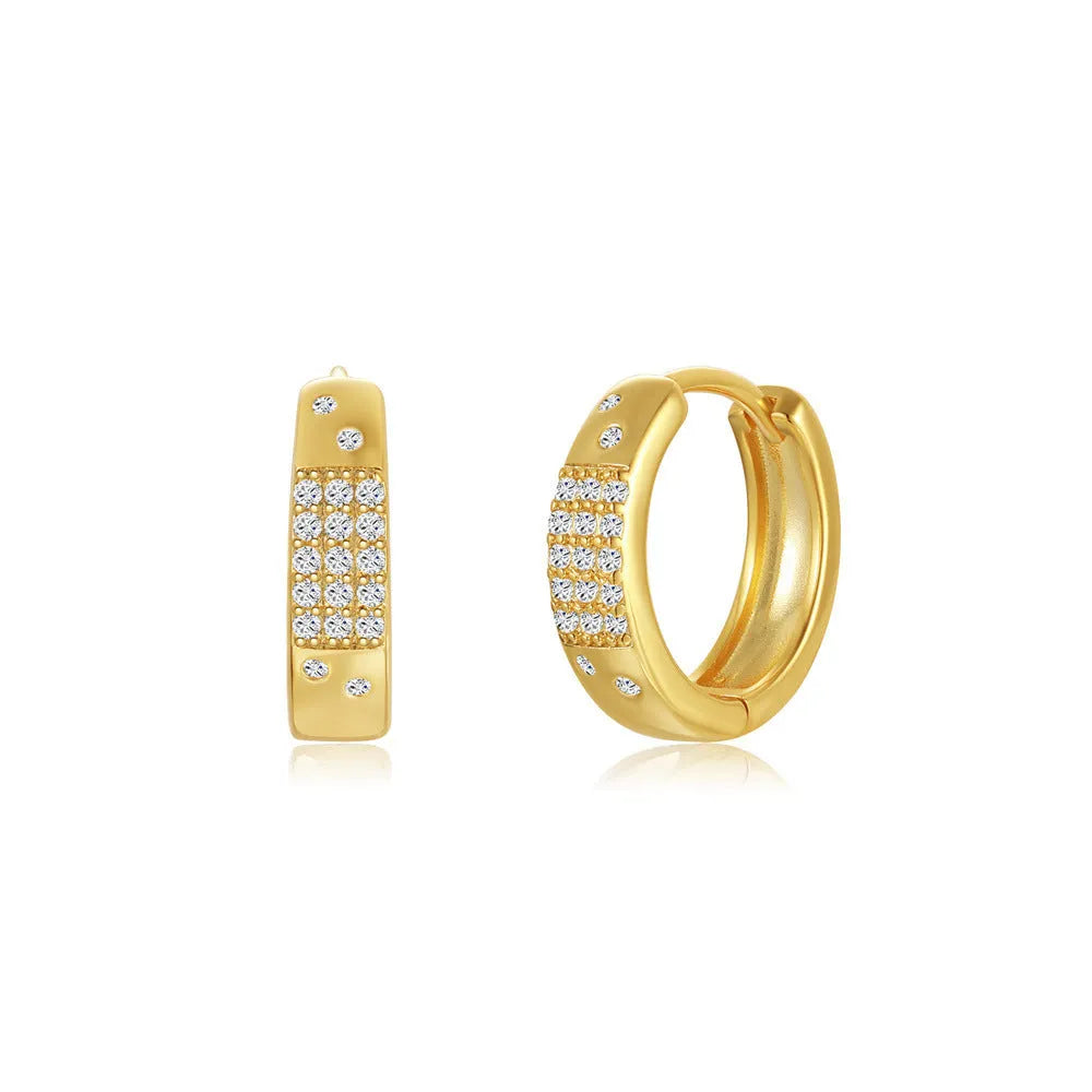 Brass diamond geometric earclip earrings with golden electroplated finish