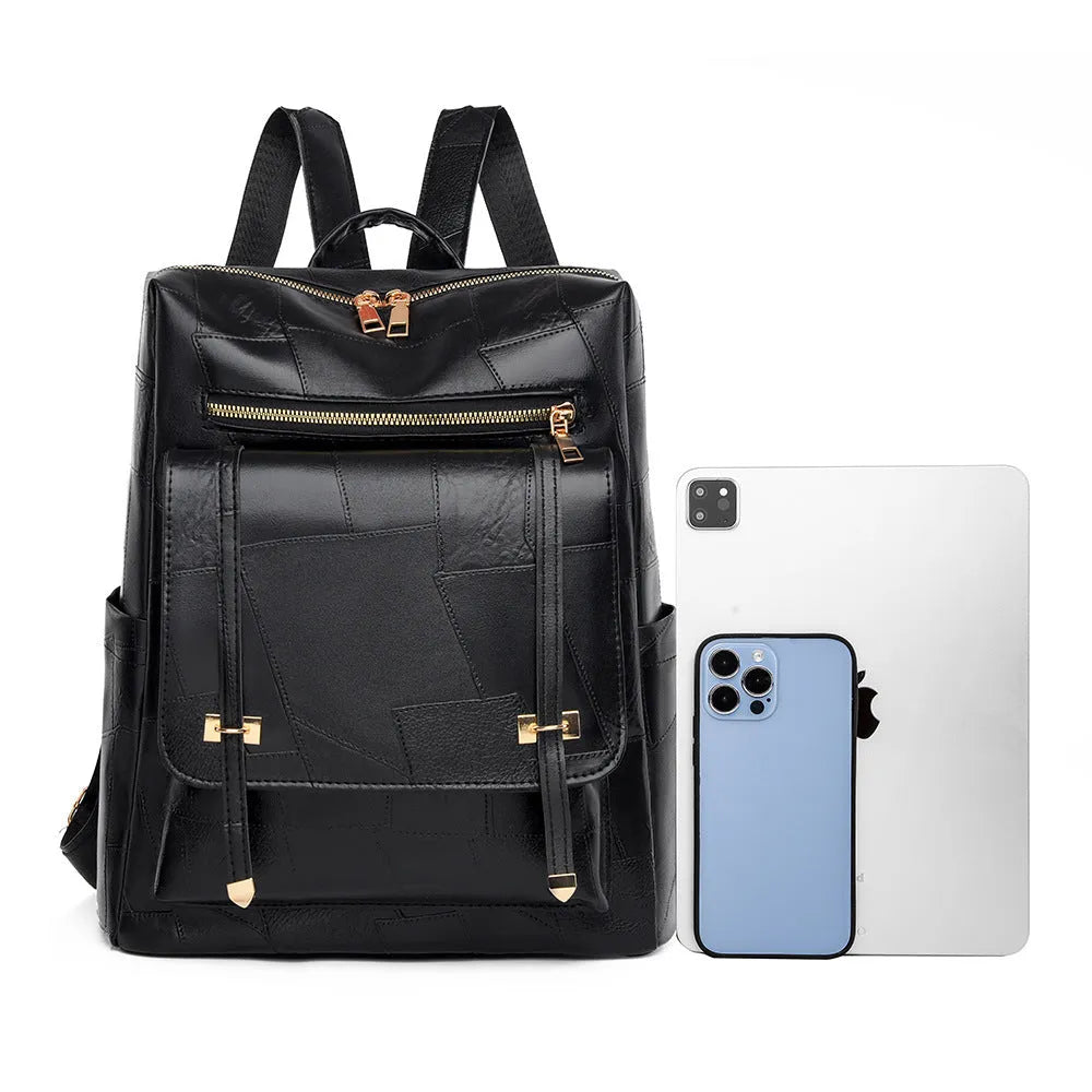 Women's PU leather backpack in urban simplicity style with three-dimensional pockets