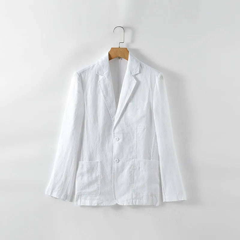 Men's lightweight linen thin coat with size stick pockets in solid colour