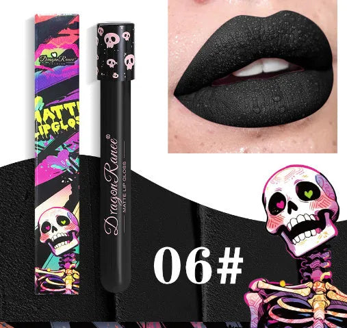 Halloween DR160 skull test tube lip gloss with waterproof matte formula in 12 shade options