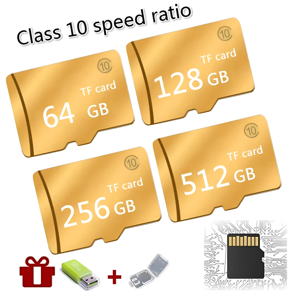 SD memory card Class 4 in gold colour, 512GB capacity, part of M series for digital storage