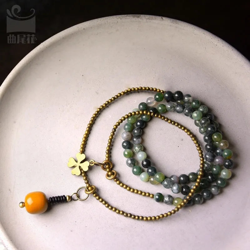 Ethnic style multi-layered children's bracelet with natural crystal beads in traditional design