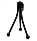 Small black iron mini tripod with ball head, shown folded to 110mm next to a smartphone.