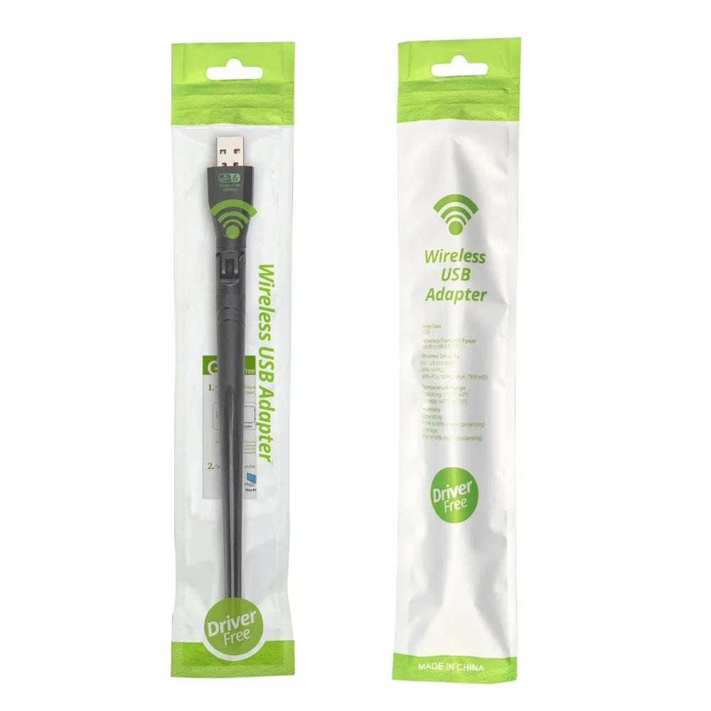 Black USB WiFi 6 wireless network card dongle for laptop and PC connectivity.