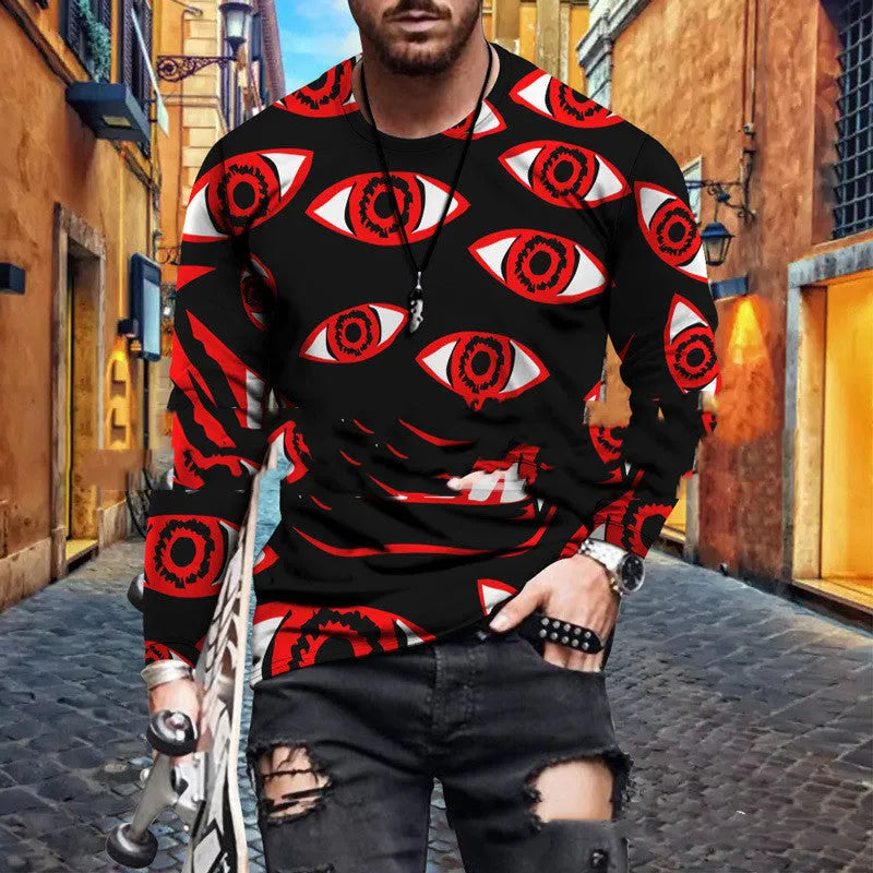 Colour block digital print men's t-shirt with round neck in polyester blend fabric