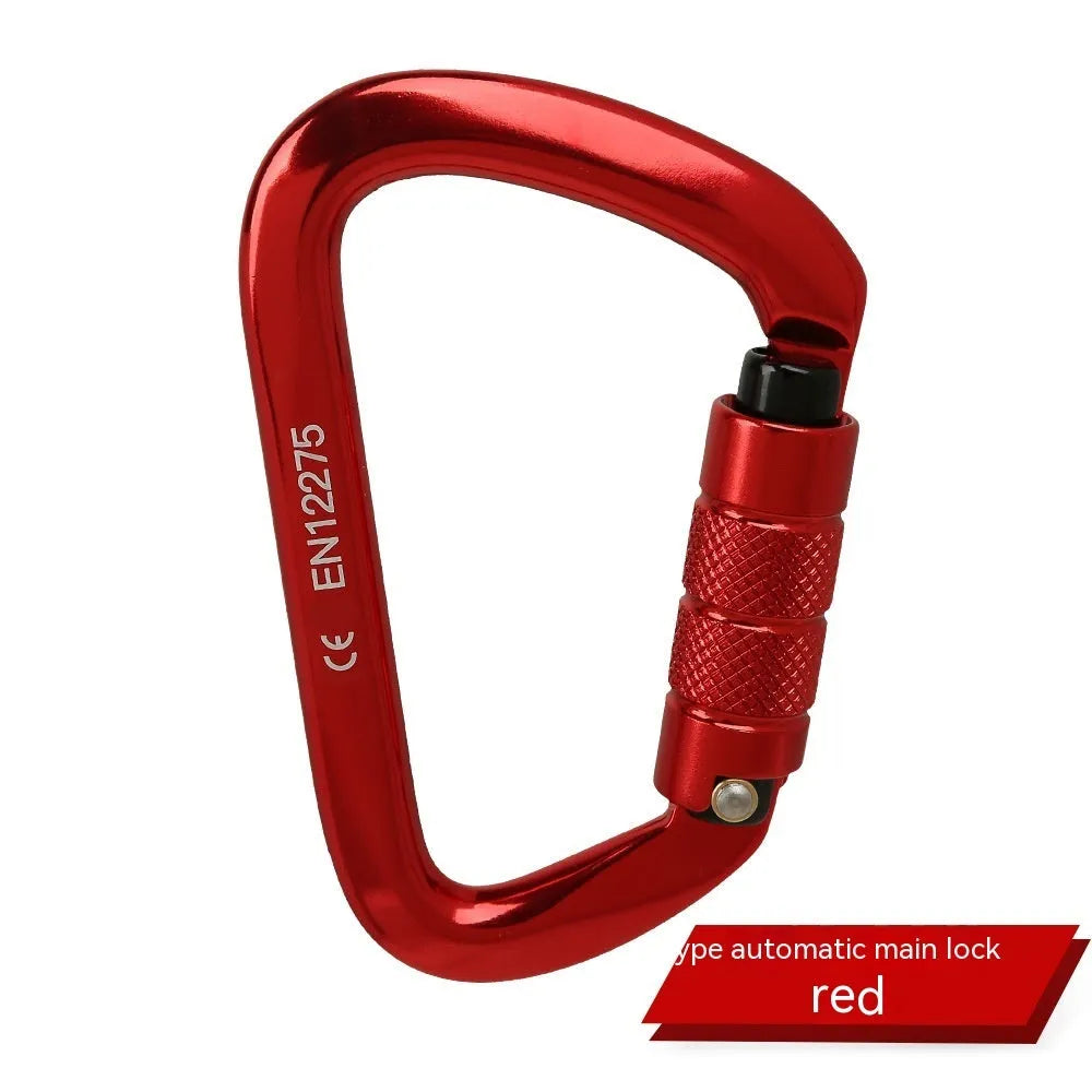 D-type rock climbing safety lock with automatic or threaded gate mechanism in various colours