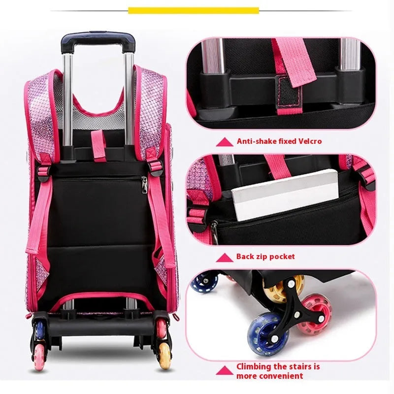 Blue transparent folding pet trolley bag with shoulder straps and a clear acrylic pet compartment.