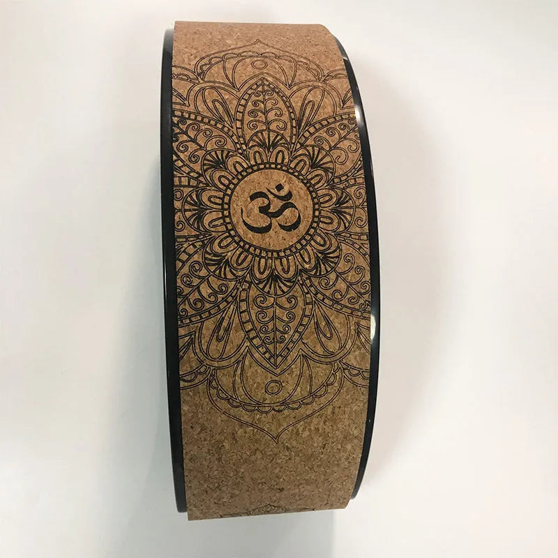 Cork yoga half wheel half-round backbend artifact in wood grain finish on floor
