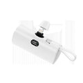 Capsule-shaped wireless power bank with UK plug and digital display in five colours.