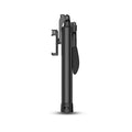 Black aluminium Bluetooth selfie stick with extended tripod legs and remote control for mobile phones