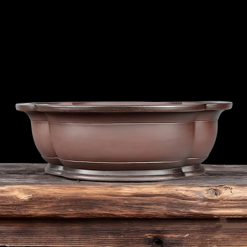 Handmade Chinese style crabapple-shaped purple clay flowerpot for plants.