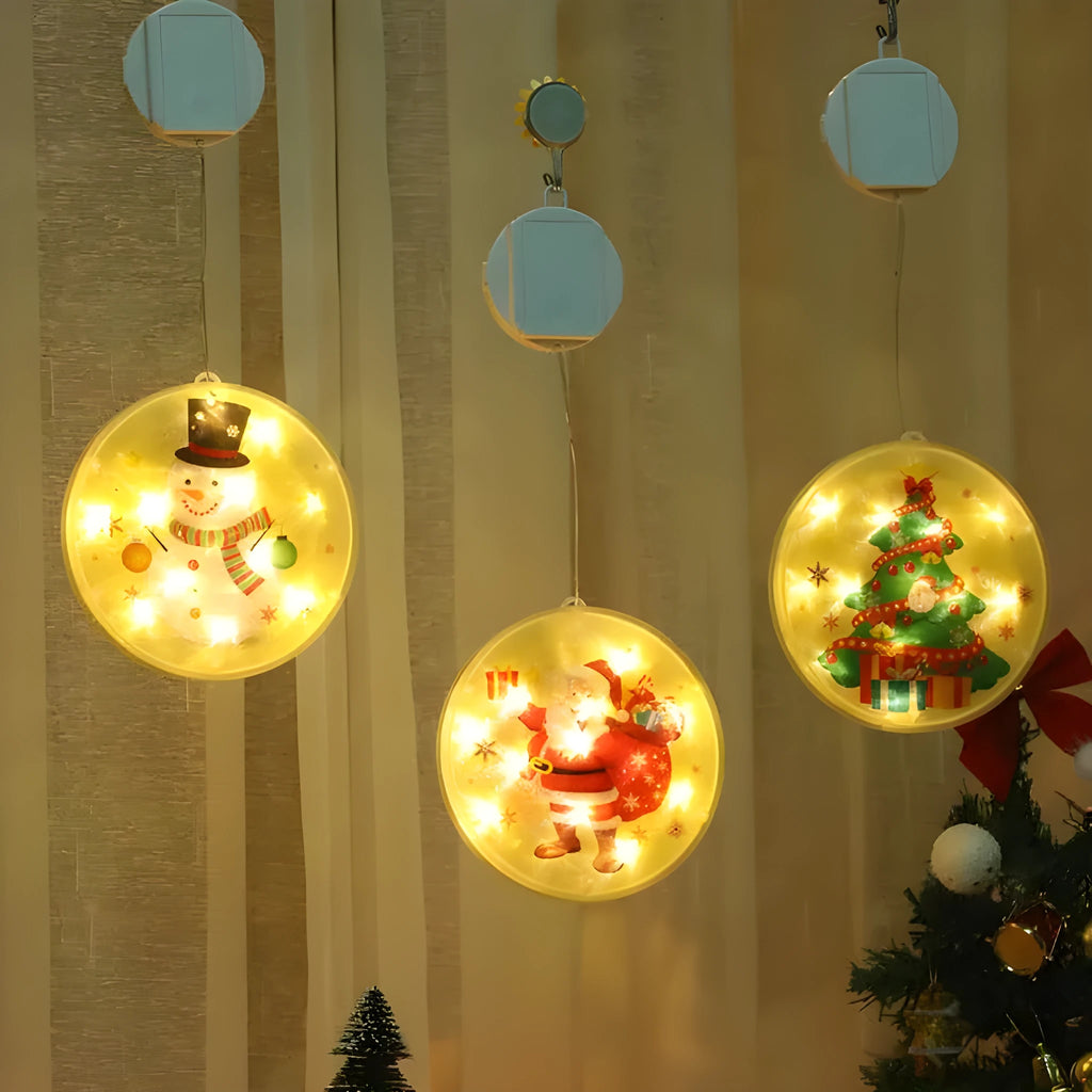 Warm white LED Christmas hanging lights in plastic motifs, 5V, 1.5 x 0.7 mm festive decorations