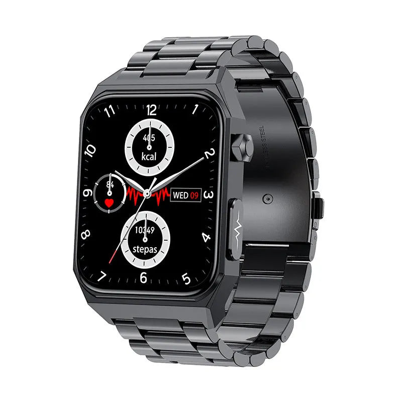 Non-invasive smart watch with IPS screen, touch button, available in black, blue, red and leather colours