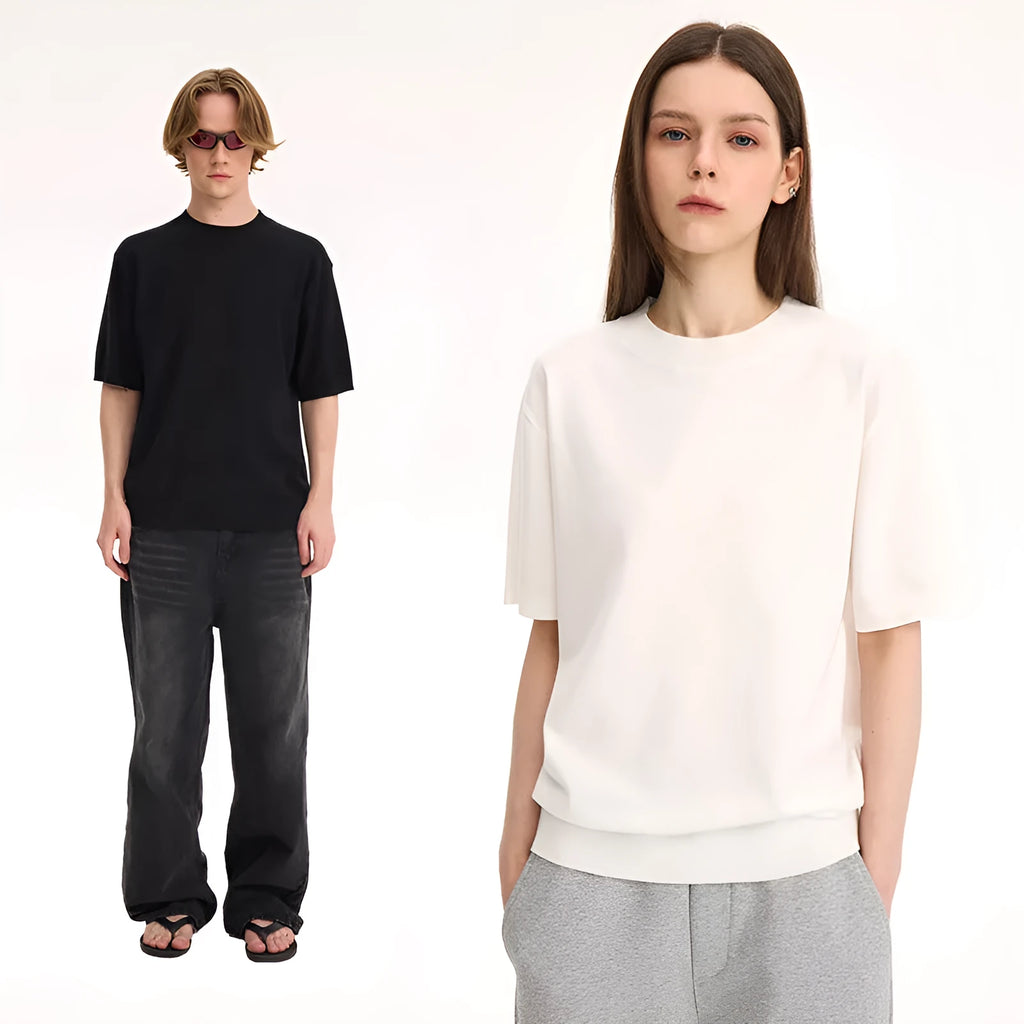 Fanio velvet short-sleeved T-shirt in solid colour with French Australian velvet fabric