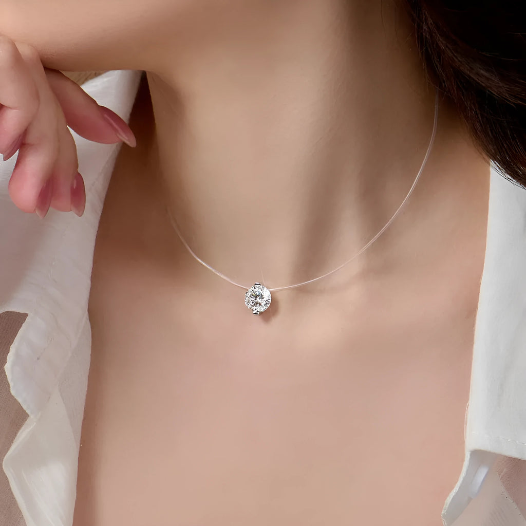 Women's S925 silver moissanite plum blossom pendant necklace on invisible fishing line chain