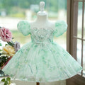 Mint green fluffy gauze princess dress with puff sleeves for girls, height range 80-160cm