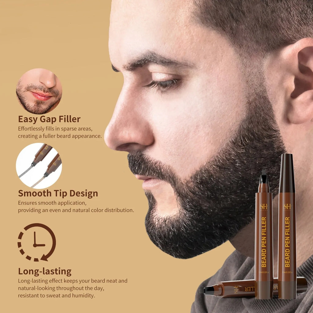 Men's sweatproof waterproof beard eyebrow pencil in black and dark brown shades for natural-looking facial hair enhancement