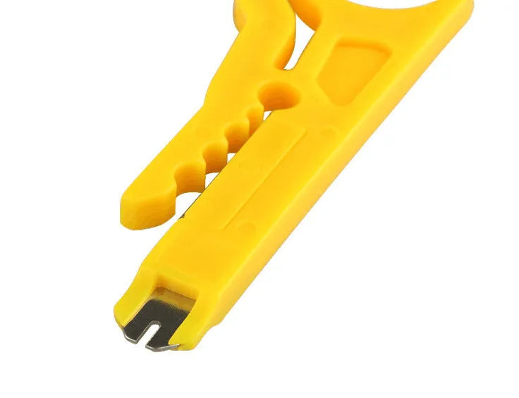Yellow mini portable wire stripper tool with 0.6mm stripping diameter for network and telephone cables.