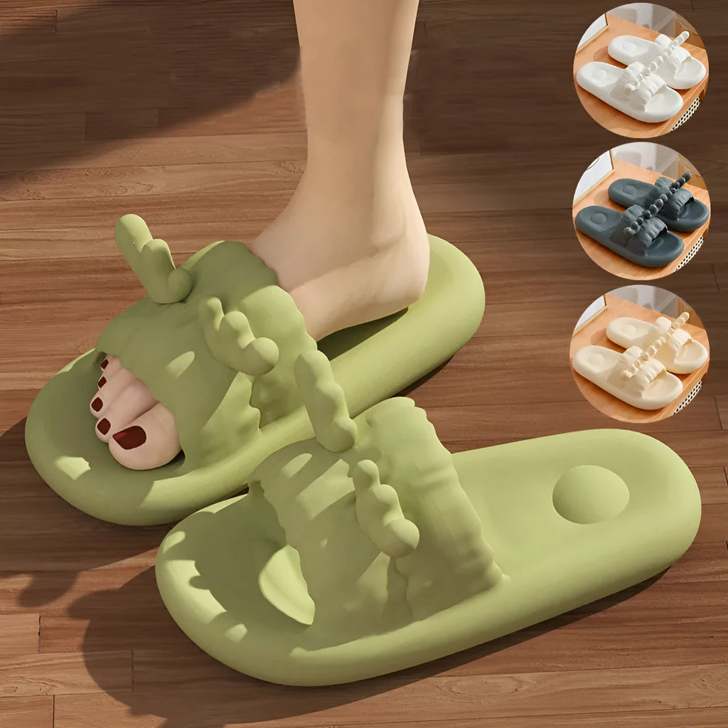 Deer horn design EVA flip flop slippers in light yellow on a non-slip sole.