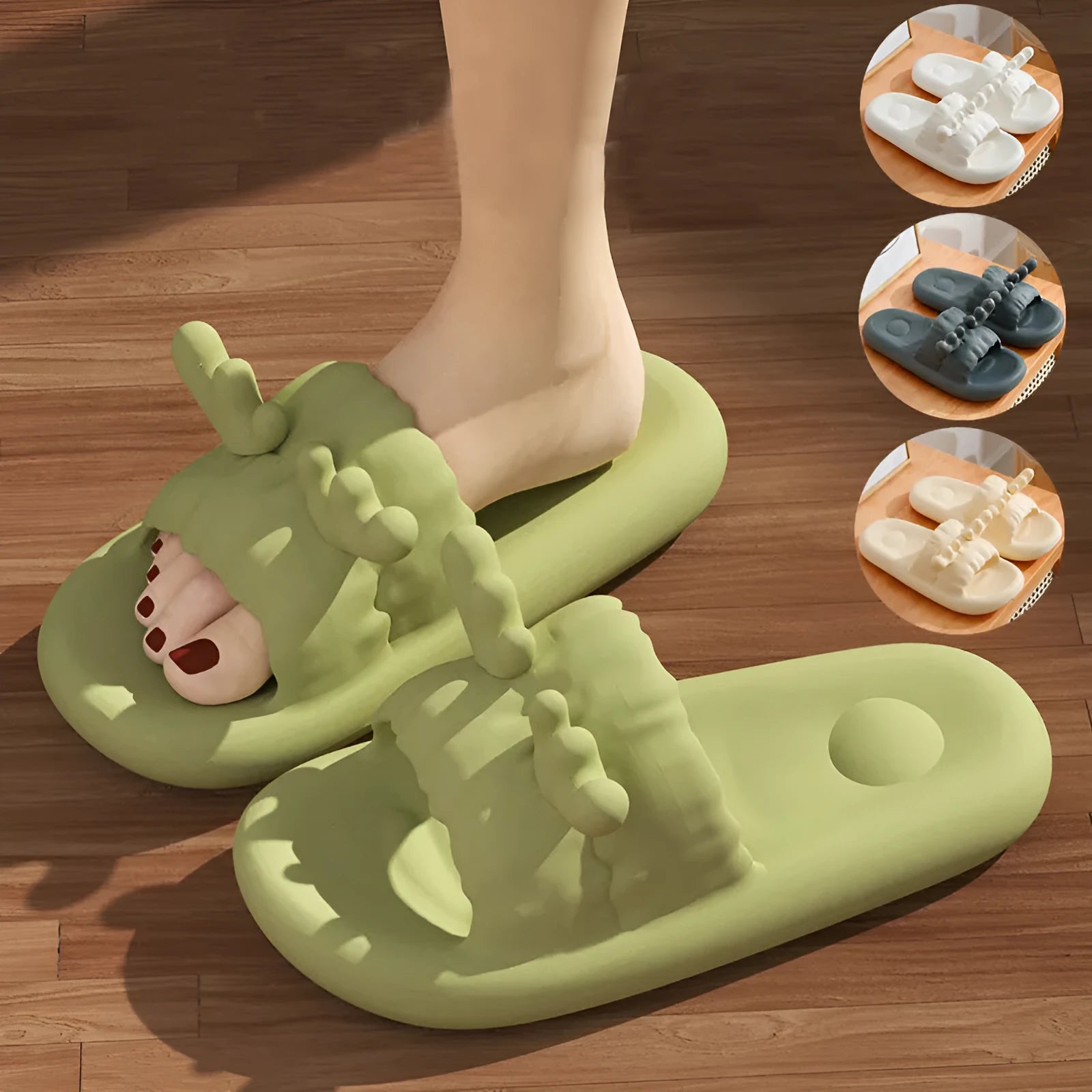 Deer horn design EVA flip flop slippers in light yellow on a non-slip sole.