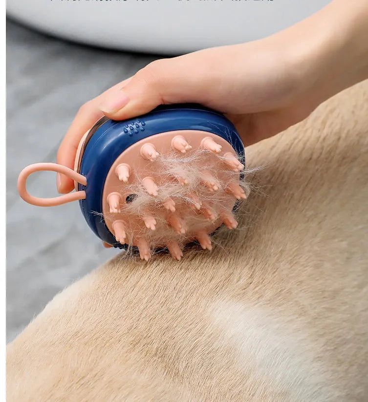 2 in 1 pet bath brush with shampoo dispenser, silicone massage head, non-slip grip, blue or green, 85g