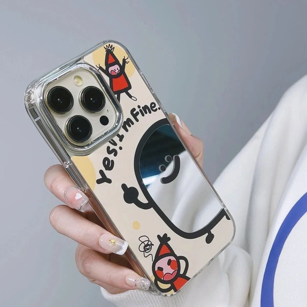 Potato chip cartoon mirror phone case for Apple iPhone with electroplated ring and drop-resistant PC material