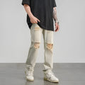 Men's ripped straight-leg wide-leg jeans in yellow mud colour polyester fabric size S to 3XL