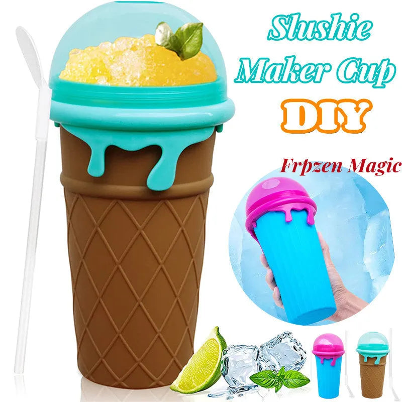 Blue 500ml slushy maker cup for homemade smoothies and quick-frozen drinks