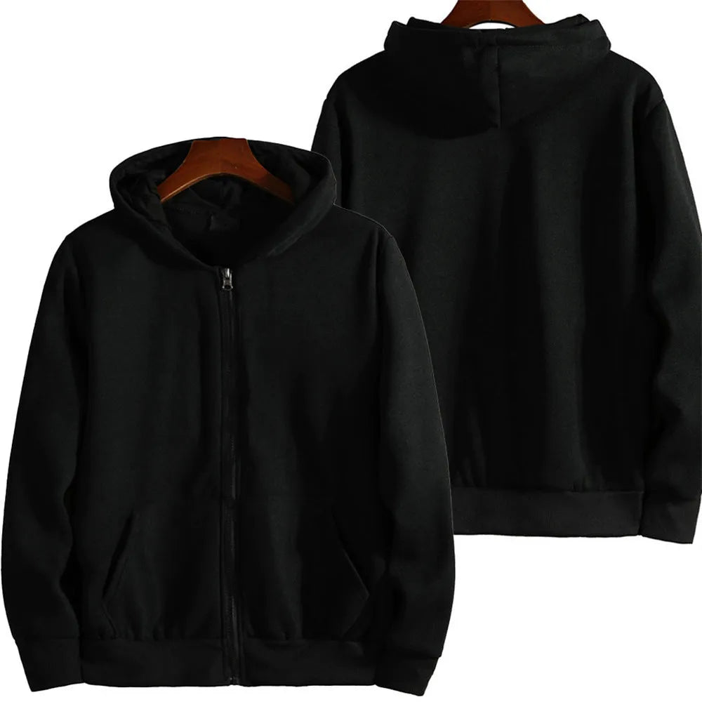Men's loose fit solid colour zip-up sports jacket on a hanger