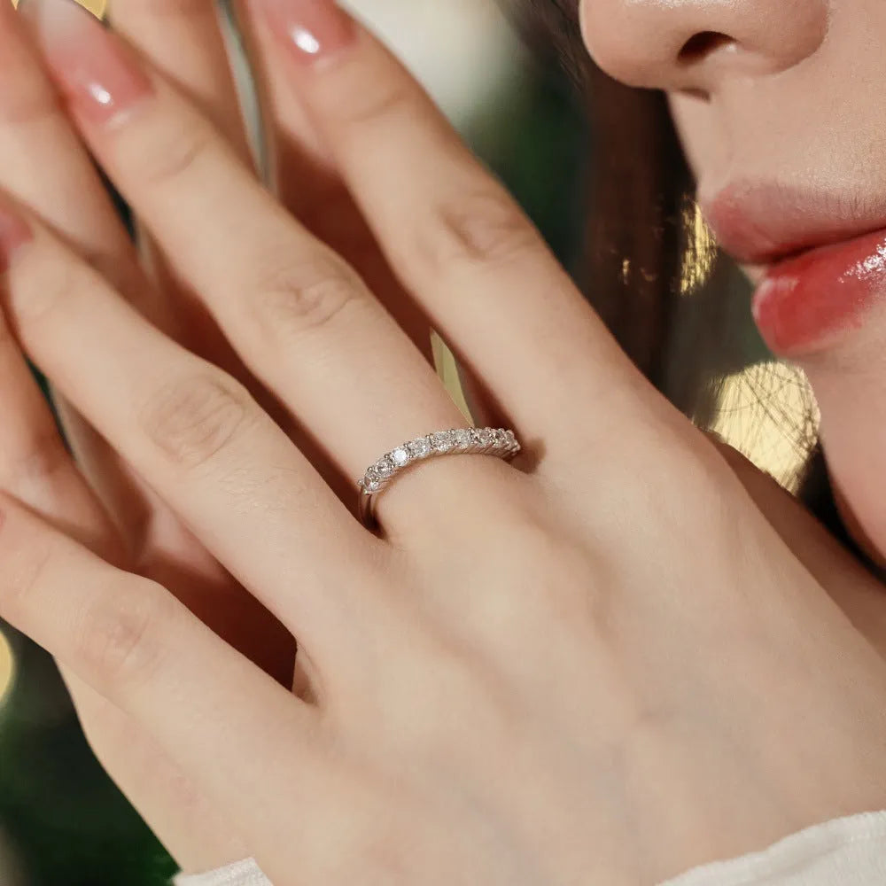 S925 sterling silver geometric ring with platinum electroplated finish, women's light luxury Japanese Korean style, shown in platinum colour