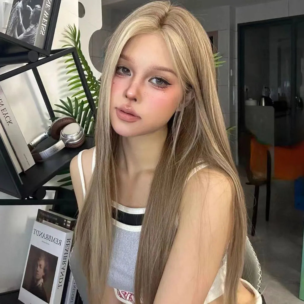 Golden brown gradient lace front wig for women with centre parting and full head coverage