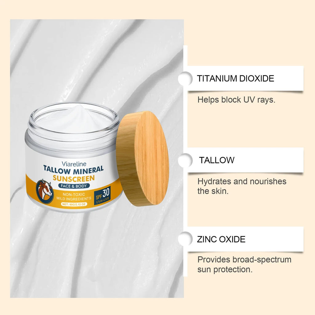 60g tube of cow fat moisturising sunscreen with titanium dioxide and zinc oxide mineral protection