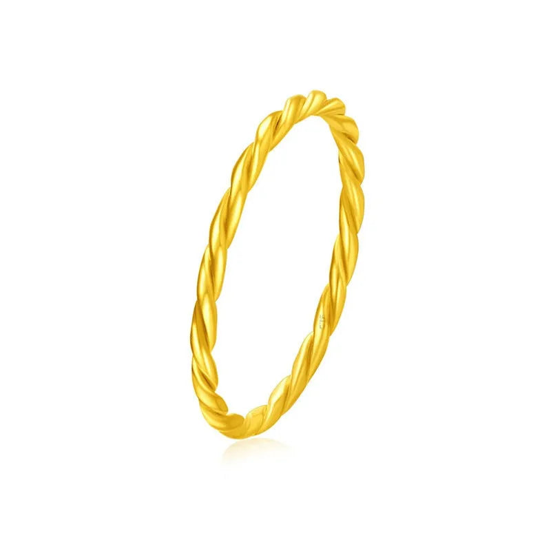 Women's brass gold plated ring showing simple bracelet and twist design options in glossy and matte finishes