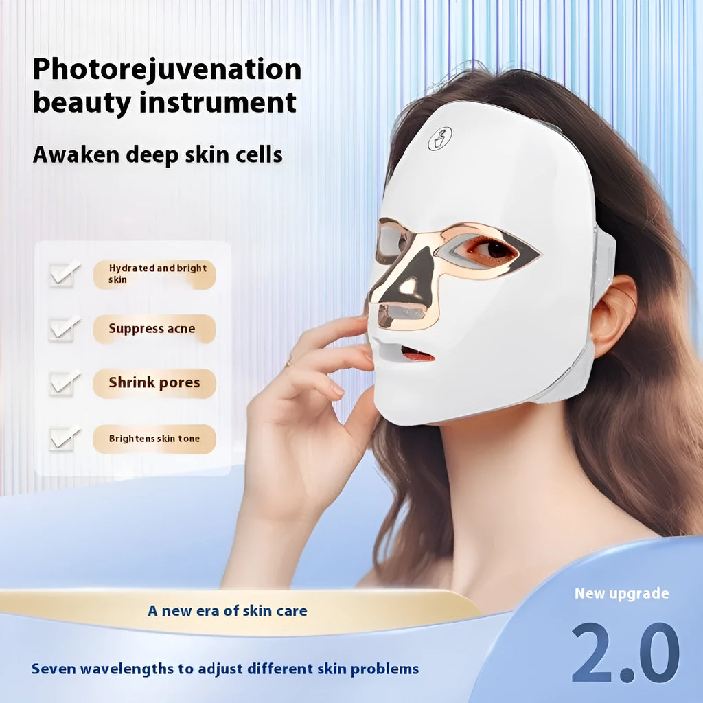 White gold rechargeable LED light therapy beauty mask with adjustable head strap.